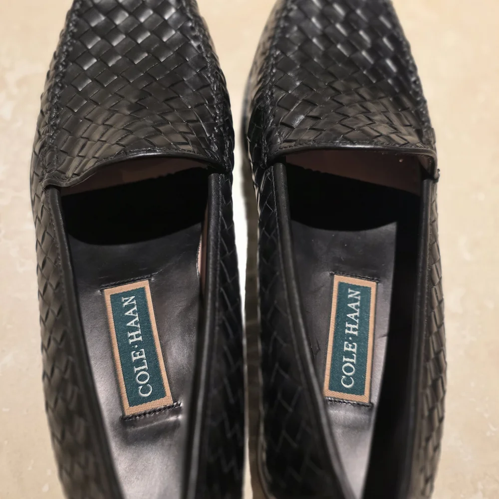 Cole Haan Black Woven Leather Slip-On Loafers